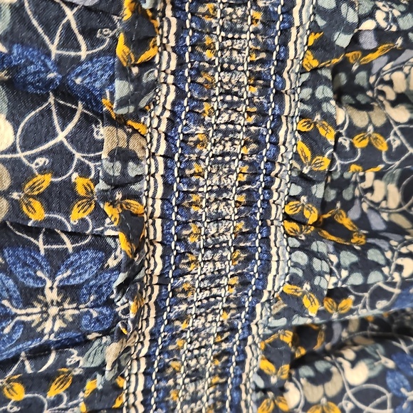 💕MAX STUDIO Elbow Sleeve Ruffle Midi Dress Spruce Fold Flower Grid Panel L NWT - Picture 9 of 14